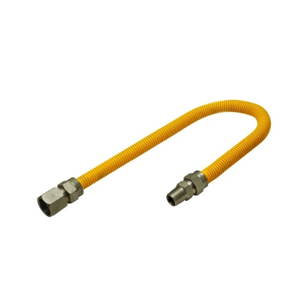 Flextron Gas Line Hose 5/8'' O.D.x12'' Len 3/4" FIPx1/2" MIP Fittings Yellow Coated Stainless Steel Flexible FTGC-YC12-12Q - main